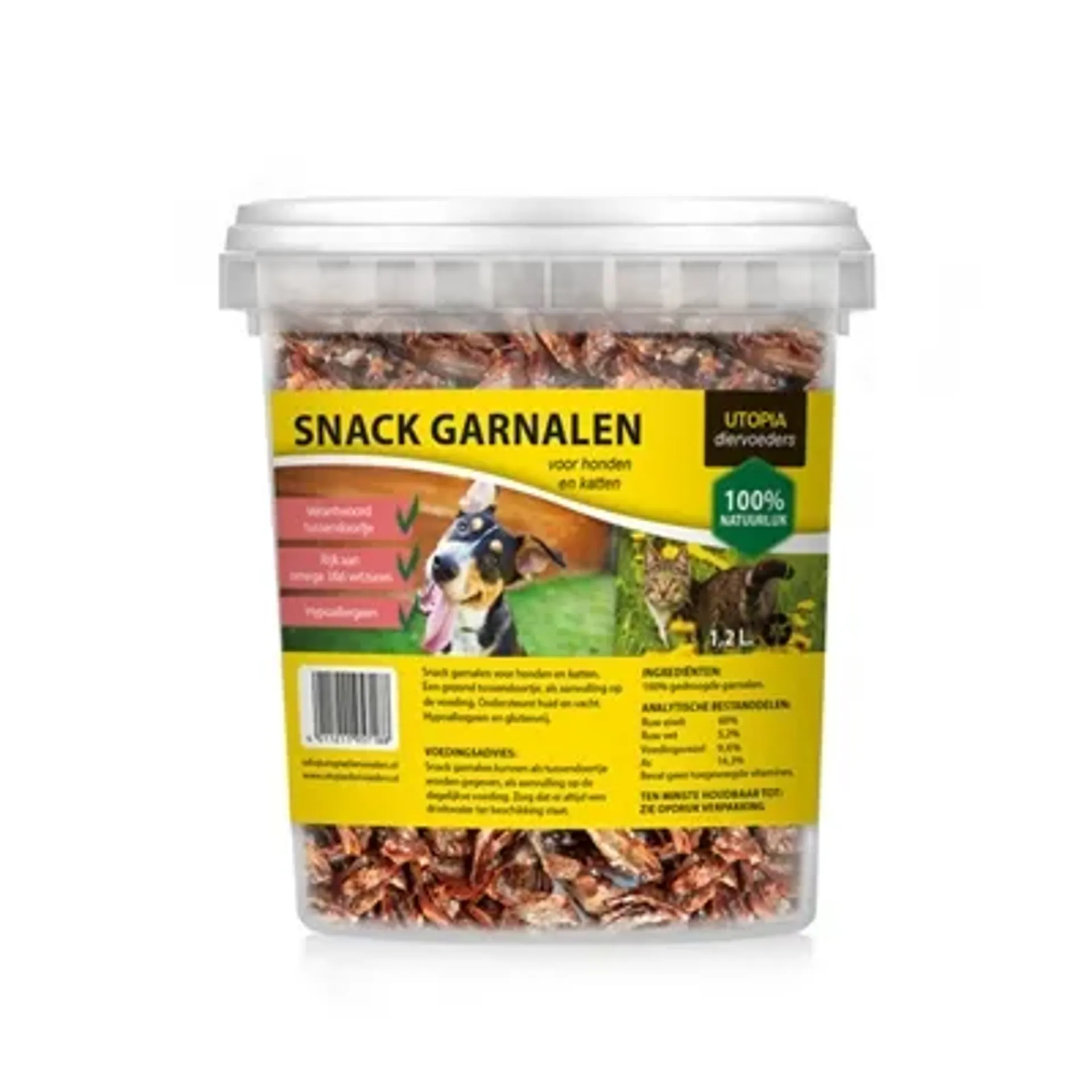 GEDROOGDE SNACK GARNALEN VOOR HOND EN KAT 1,2 LTR
