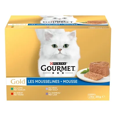 GOURMET GOLD MOUSSE MIXED KONIJN / RUND / KALF / LAM 24X85 GR GOURMET GOLD MOUSSE MIXED KONIJN / RUND / KALF / LAM 24X85 GR