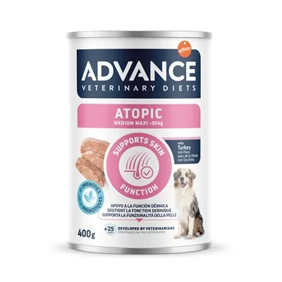 ADVANCE VETERINARY DIET DOG ATOPIC GEVOELIGE HUID MEDIUM / MAXI 6X400 GR ADVANCE VETERINARY DIET DOG ATOPIC GEVOELIGE HUID MEDIUM / MAXI 6X400 GR
