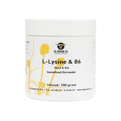 DE GROENE OS L-LYSINE / B6 HOND / KAT 100 GR DE GROENE OS L-LYSINE / B6 HOND / KAT 100 GR
