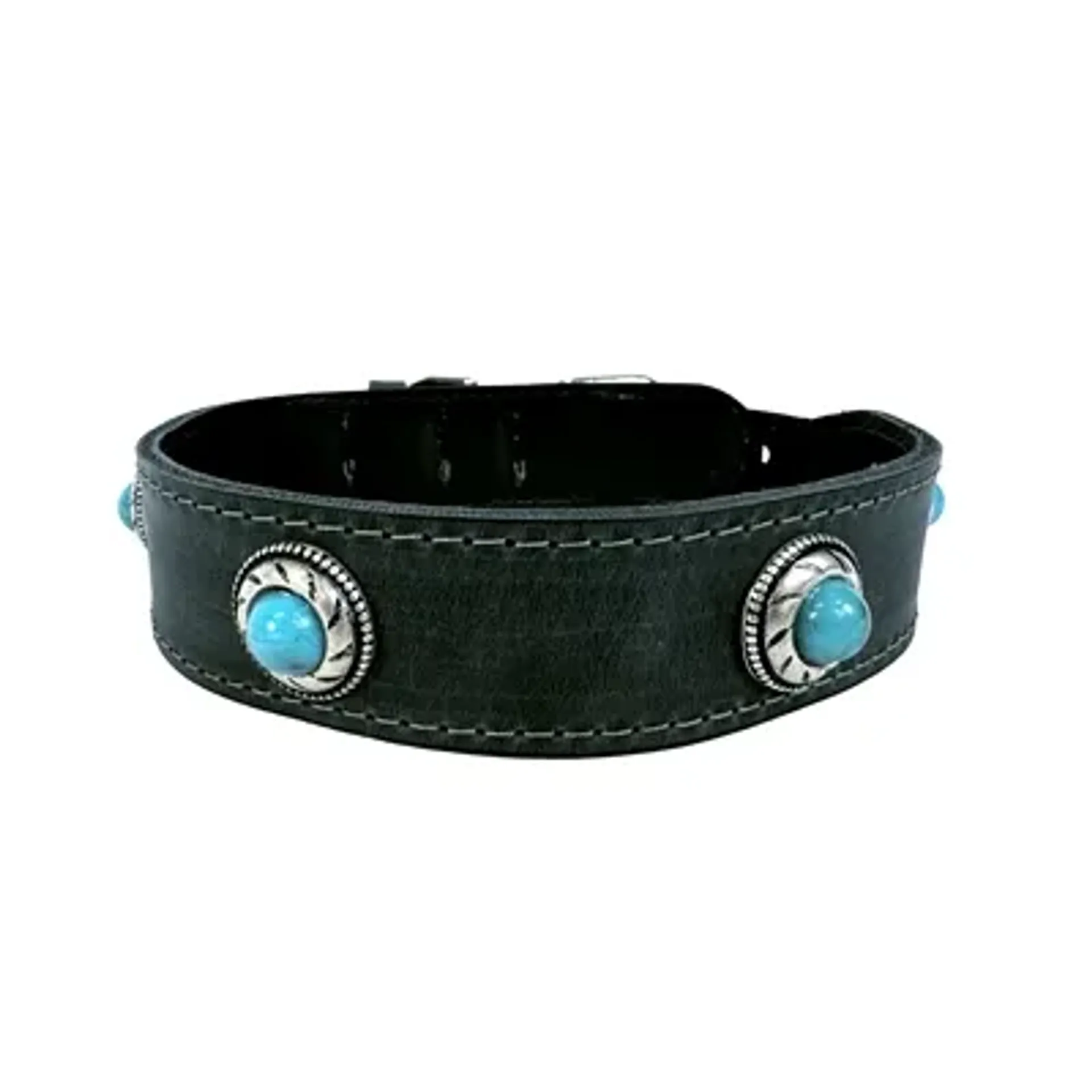 ZZZSAZZZ HALSBAND HOND BOHO TREASURE STONE VINTAGE LEER ANTRACIET 42-50X3,5 CM