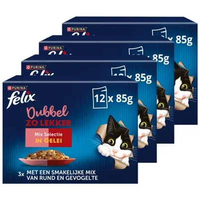 FELIX DUBBEL ZO LEKKER MIX SELECTIE IN GELEI 4X12X85 GR FELIX DUBBEL ZO LEKKER MIX SELECTIE IN GELEI 4X12X85 GR