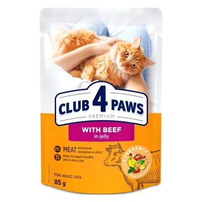 CLUB 4 PAWS PREMIUM ADULT POUCH RUND IN GELEI 24X85 GR CLUB 4 PAWS PREMIUM ADULT POUCH RUND IN GELEI 24X85 GR