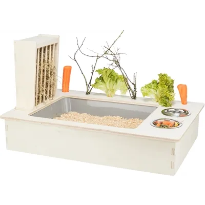 TRIXIE VOEDERSTATION MET VOERBAK / WATERBAK / HOOIRUIF HOUT NATUREL 70X47X41 CM TRIXIE VOEDERSTATION MET VOERBAK / WATERBAK / HOOIRUIF HOUT NATUREL 70X47X41 CM