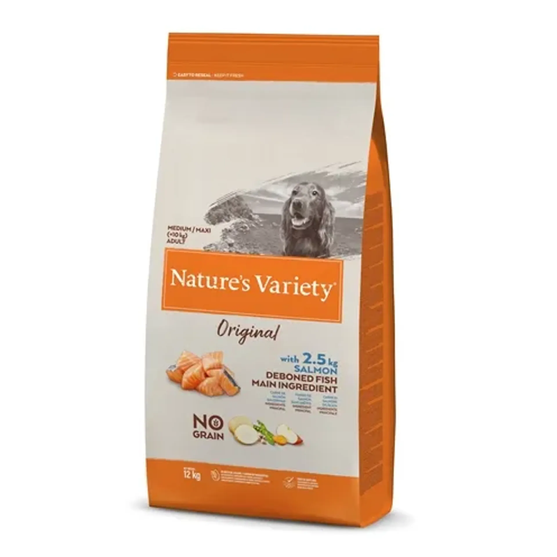 NATURES VARIETY ORIGINAL ADULT MEDIUM / MAXI SALMON NO GRAIN 12 KG