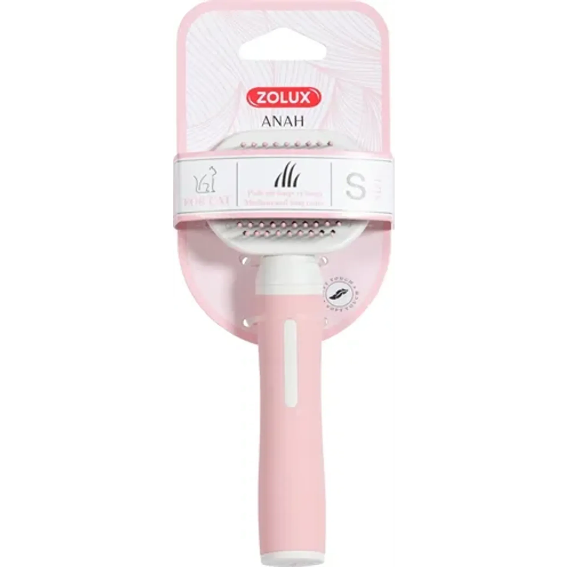 ZOLUX ANAH SLICKERBORSTEL SOFT ROZE / WIT S 6,5X3,5X16 CM