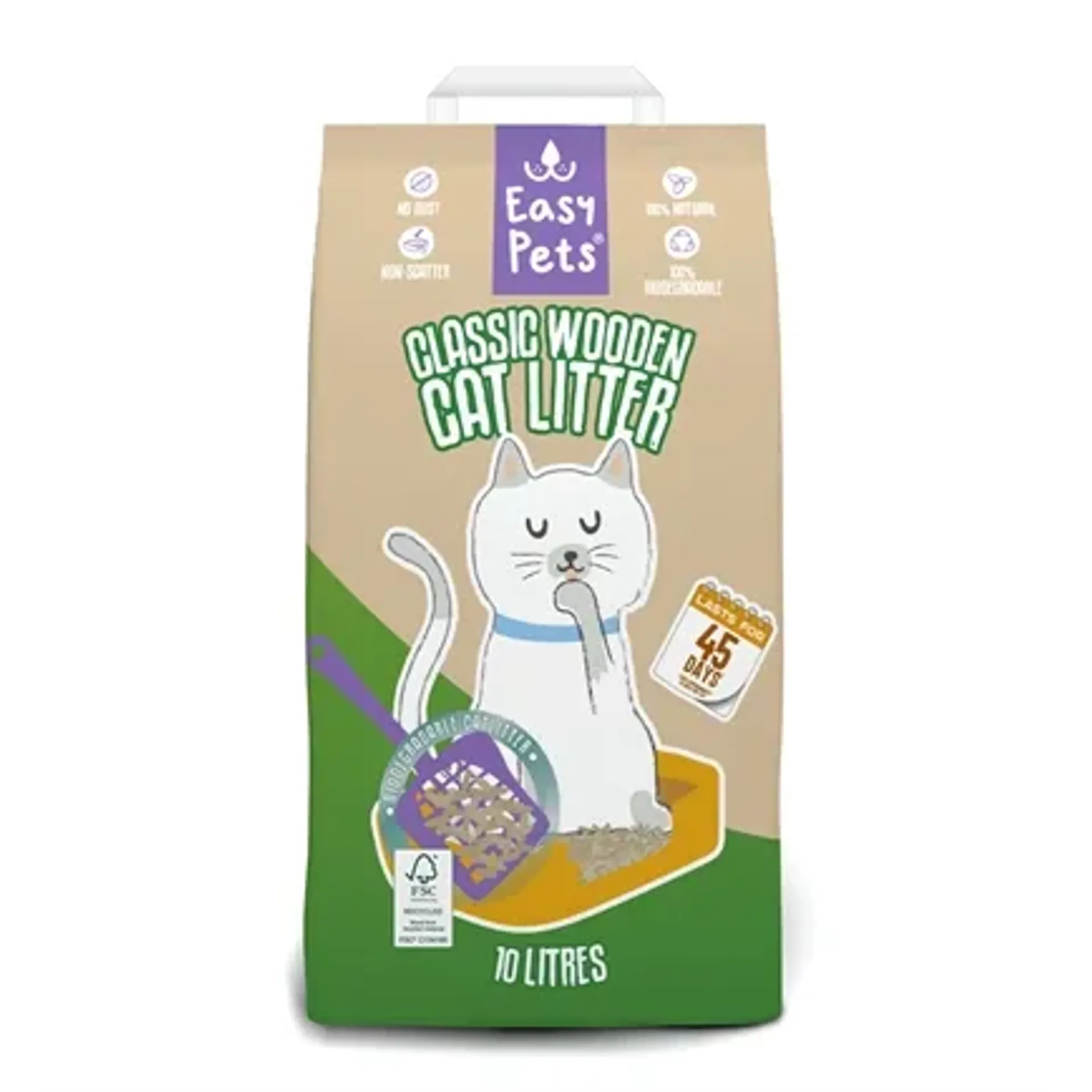 EASYPETS BIODEGRADABLE CLASSIC HOUTKORRELS KATTENBAKVULLING 10 LTR