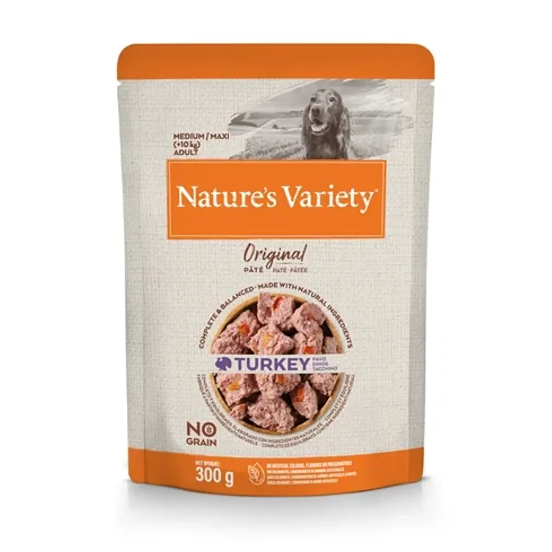 NATURES VARIETY ORIGINAL ADULT MEDIUM / MAXI POUCH TURKEY NO GRAIN 300 GR