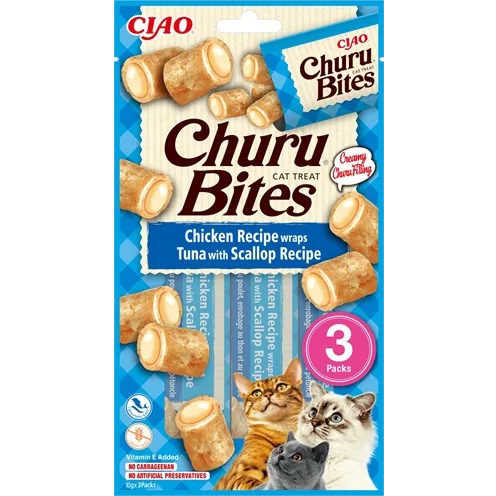 INABA CHURU BITES CAT CHICKEN RECIPE WRAPS TUNA WITH SCALLOP RECIPE 3X10 GR INABA CHURU BITES CAT CHICKEN RECIPE WRAPS TUNA WITH SCALLOP RECIPE 3X10 GR