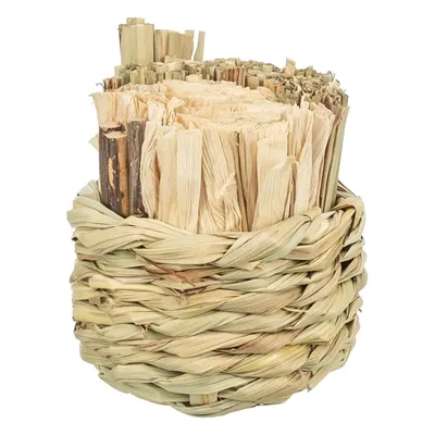 TRIXIE MAND GRAS MET HOOI / MAISBLADEREN / HOUTEN STOKJES 9X9X9 CM TRIXIE MAND GRAS MET HOOI / MAISBLADEREN / HOUTEN STOKJES 9X9X9 CM