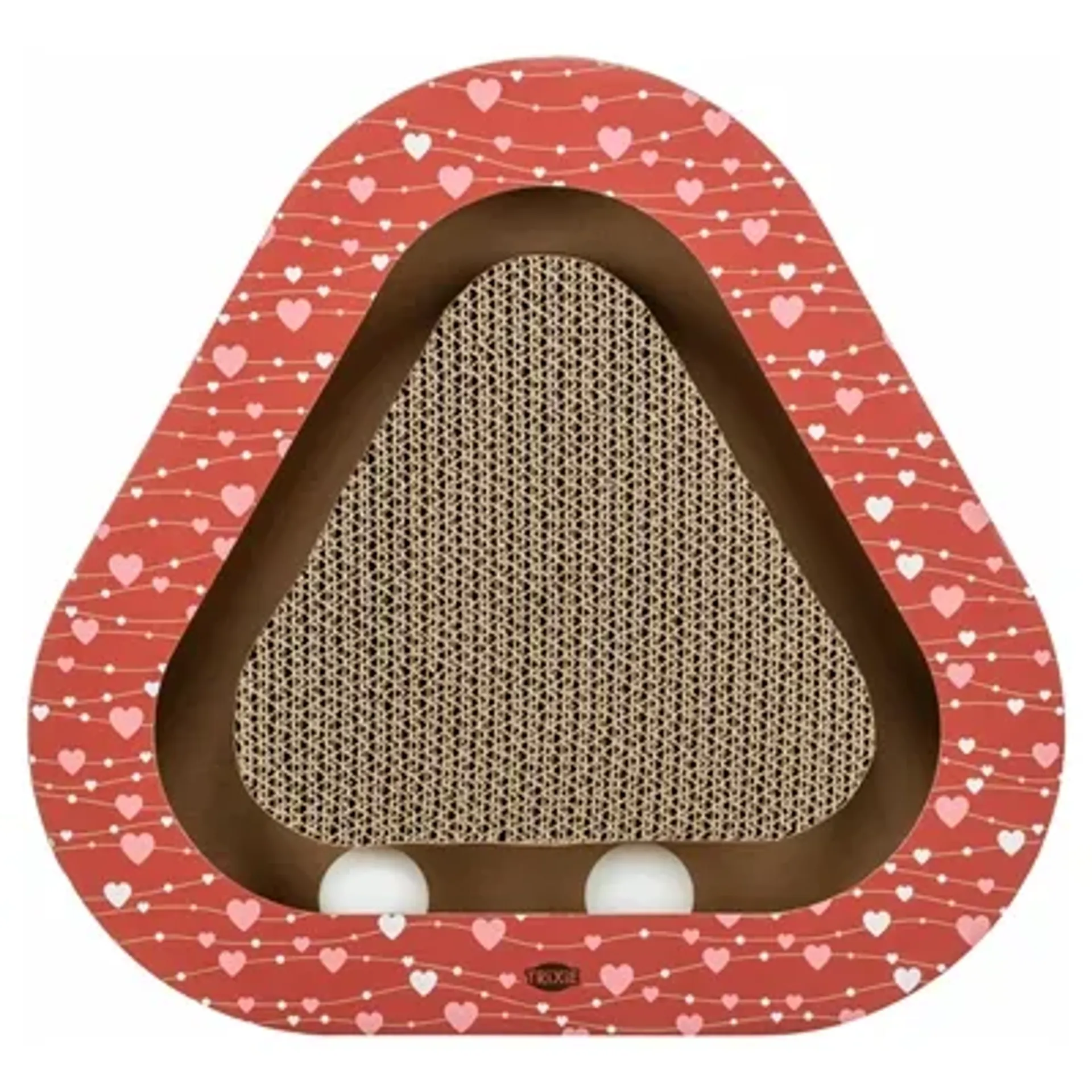 TRIXIE KRABPLANK HARTJES MET BALLEN DRIEHOEKIG KARTON ROOD 36X36X5 CM
