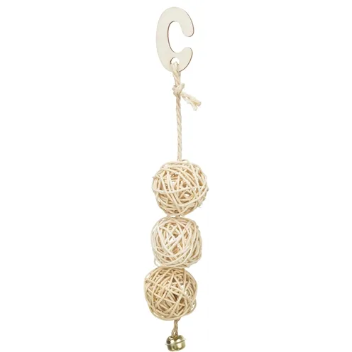 TRIXIE 3 ROTAN BALLEN MET BEL AAN TOUW NATUREL 24 CM TRIXIE 3 ROTAN BALLEN MET BEL AAN TOUW NATUREL 24 CM