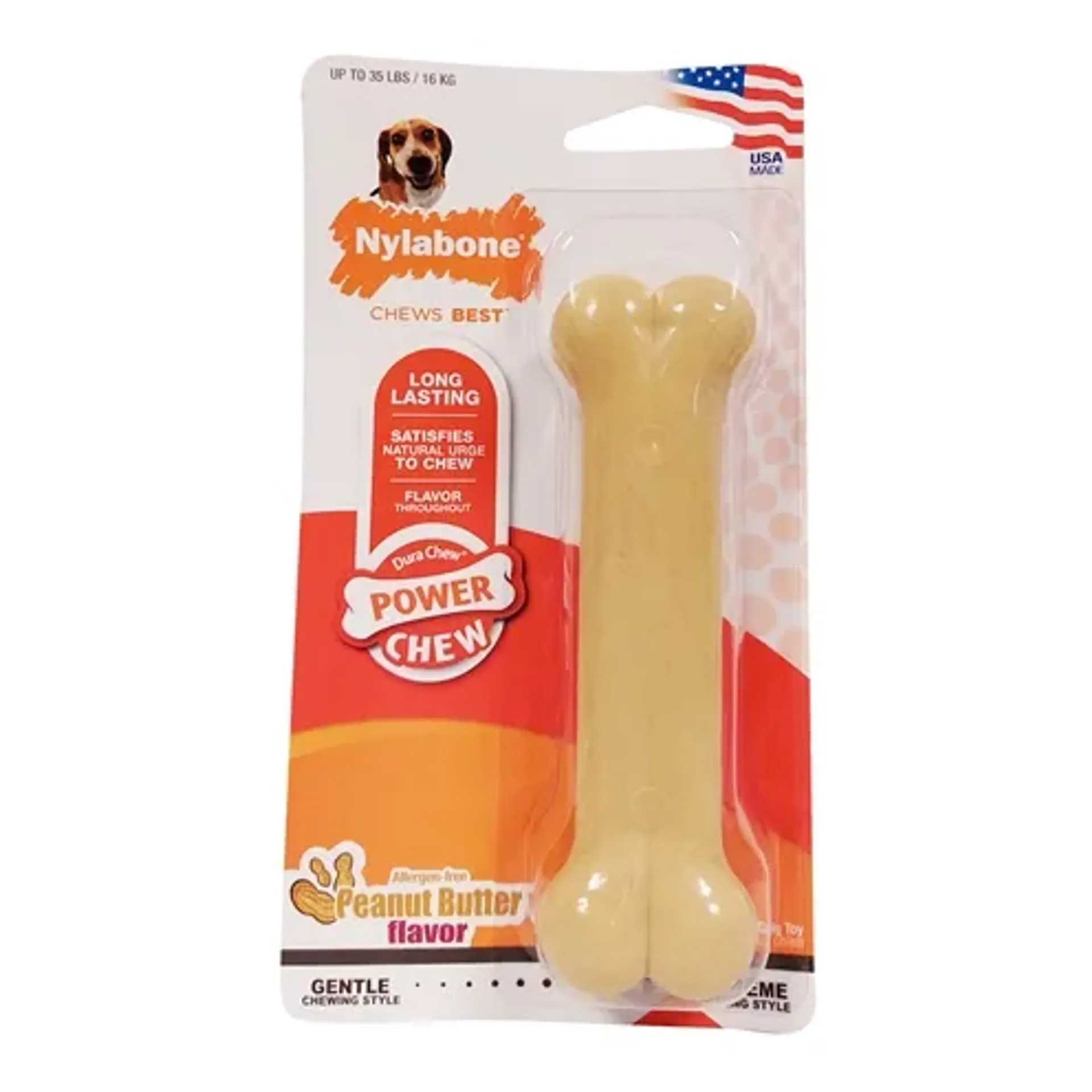 NYLABONE DURA CHEW PINDAKAAS VOOR HARDE BIJTERS HYPOALLERGEEN TOT 16 KG