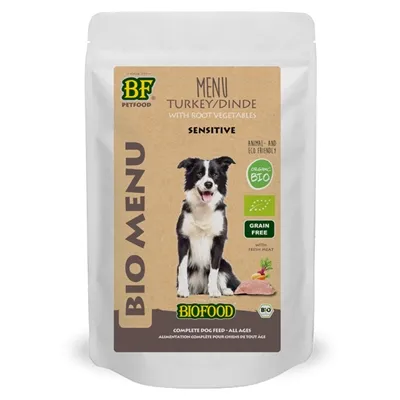 BF PETFOOD ORGANIC HOND KALKOEN MENU POUCH 14X150 GR BF PETFOOD ORGANIC HOND KALKOEN MENU POUCH 14X150 GR