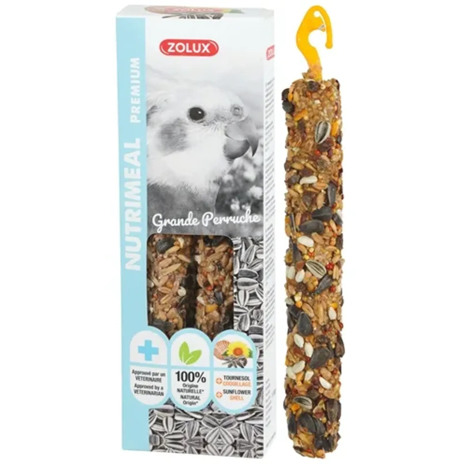 ZOLUX NUTRIMEAL STICK GROTE PARKIET / PAPEGAAI ZONNEBLOEMPITTEN 110 GR 2 ST