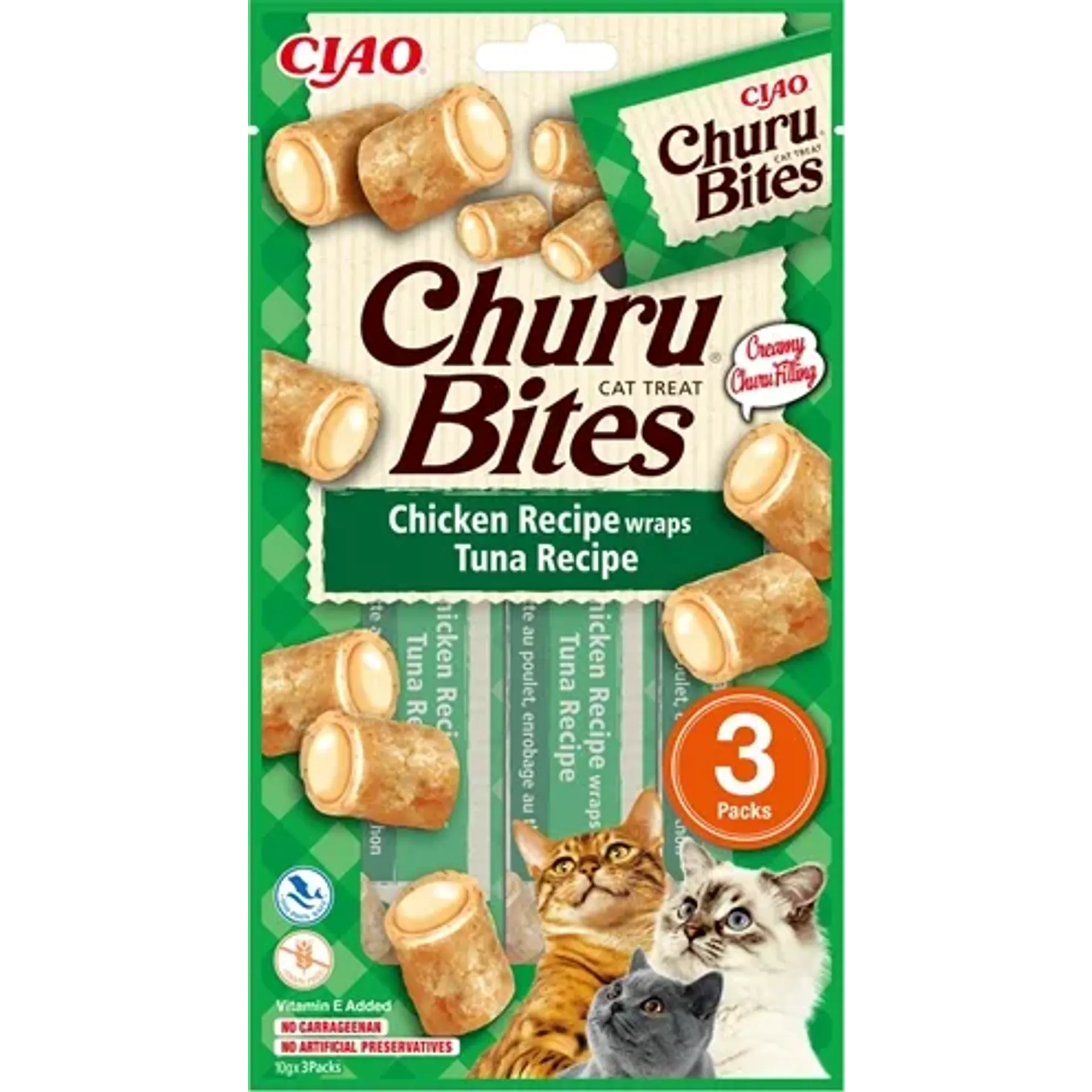 INABA CHURU BITES CAT CHICKEN RECIPE WRAPS TUNA RECIPE 3X10 GR