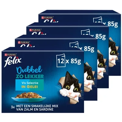 FELIX DUBBEL ZO LEKKER VIS SELECTIE IN GELEI 4X12X85 GR FELIX DUBBEL ZO LEKKER VIS SELECTIE IN GELEI 4X12X85 GR