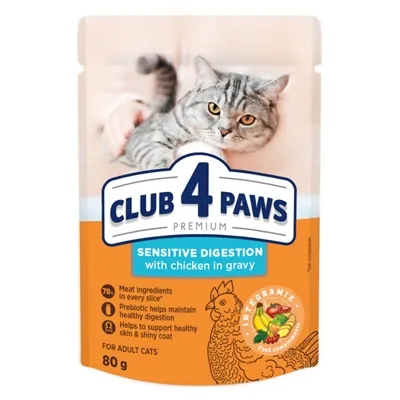 CLUB 4 PAWS PREMIUM ADULT SENSITIVE DIGESTION POUCH KIP IN SAUS 24X80 GR CLUB 4 PAWS PREMIUM ADULT SENSITIVE DIGESTION POUCH KIP IN SAUS 24X80 GR
