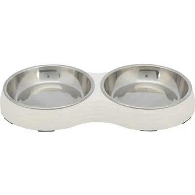 TRIXIE VOERBAK KAT DUBBEL MELAMINE / RVS WIT 2X200 ML 27X14X3 CM TRIXIE VOERBAK KAT DUBBEL MELAMINE / RVS WIT 2X200 ML 27X14X3 CM