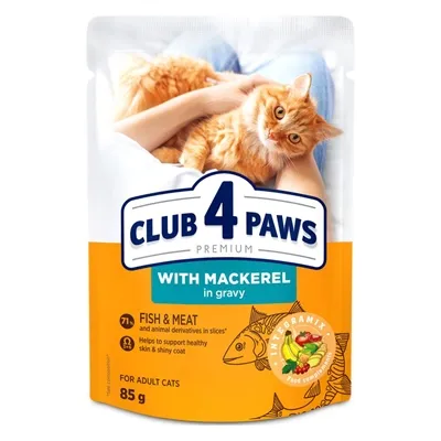 CLUB 4 PAWS PREMIUM ADULT POUCH MAKREEL IN SAUS 24X85 GR CLUB 4 PAWS PREMIUM ADULT POUCH MAKREEL IN SAUS 24X85 GR