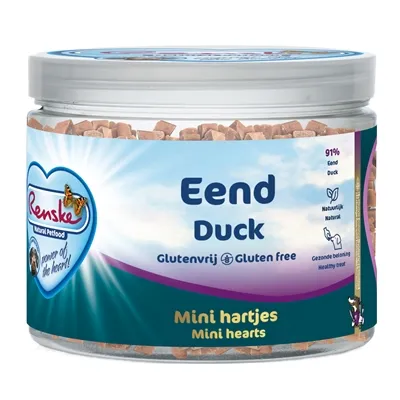 RENSKE HOND GEZONDE BELONING MINI HARTJES EEND 100 GR RENSKE HOND GEZONDE BELONING MINI HARTJES EEND 100 GR