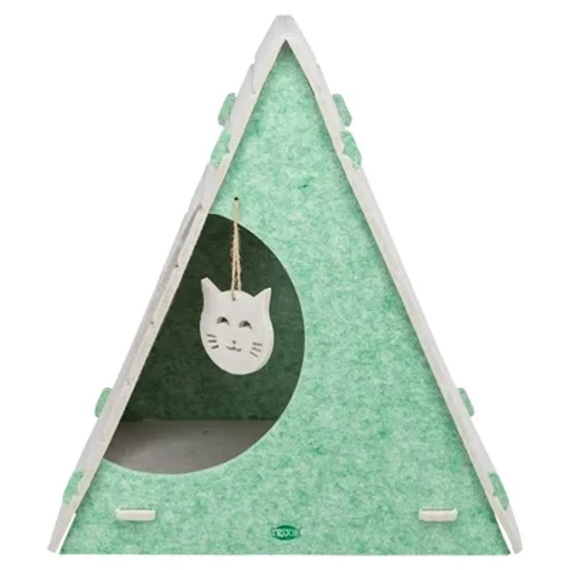 TRIXIE KATTENMAND SPEELBOX LUCY DRIEHOEKIG VILT ZAND / GROEN 46X38X50 CM