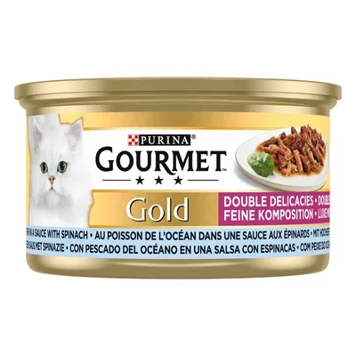 GOURMET GOLD LUXE MIX ZEEVIS IN SAUS MET SPINAZIE 24X85 GR GOURMET GOLD LUXE MIX ZEEVIS IN SAUS MET SPINAZIE 24X85 GR