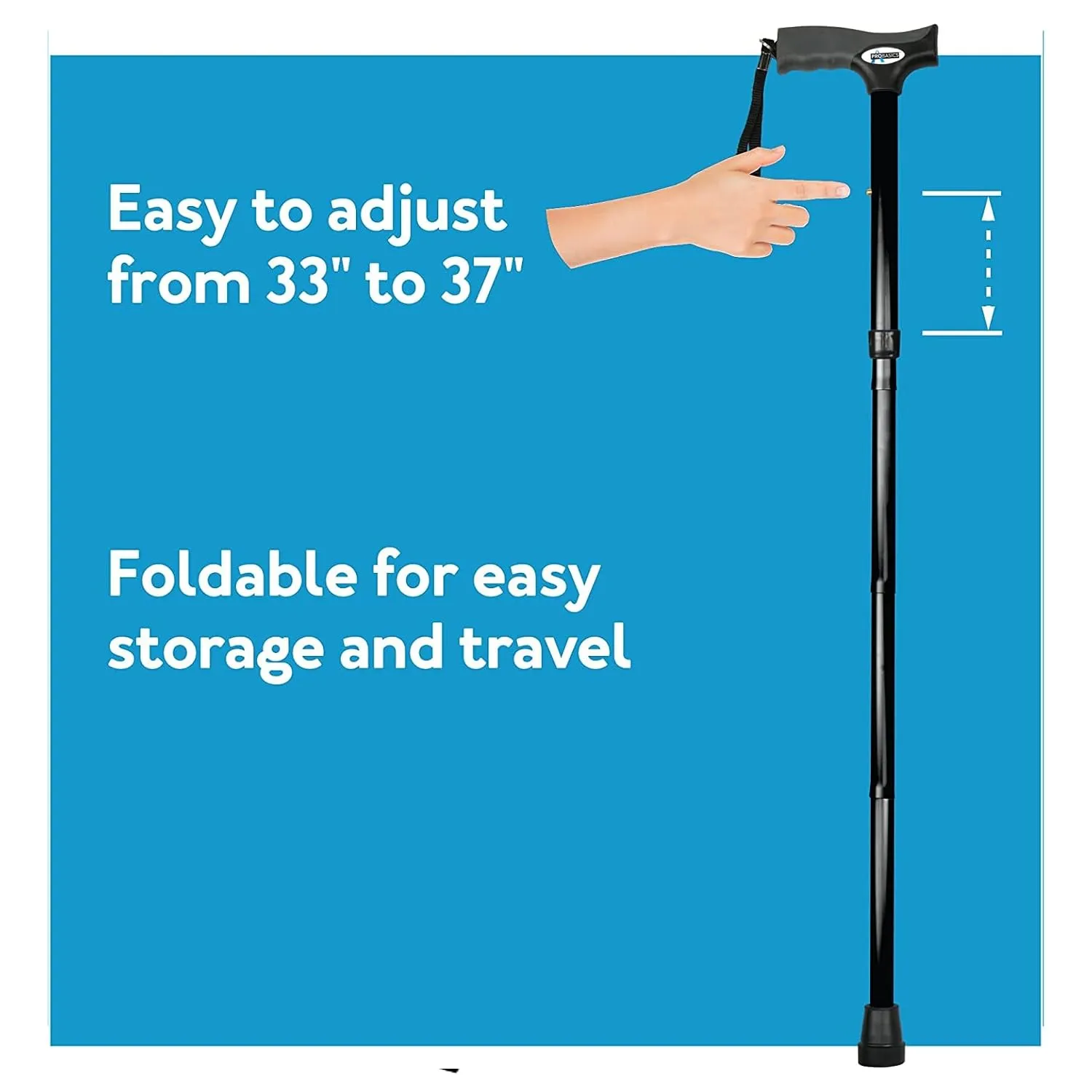 ProBasics Black Adjustable Folding Cane, Lightweight & Portable Walking Aid with Comfortable Handle - Image 5