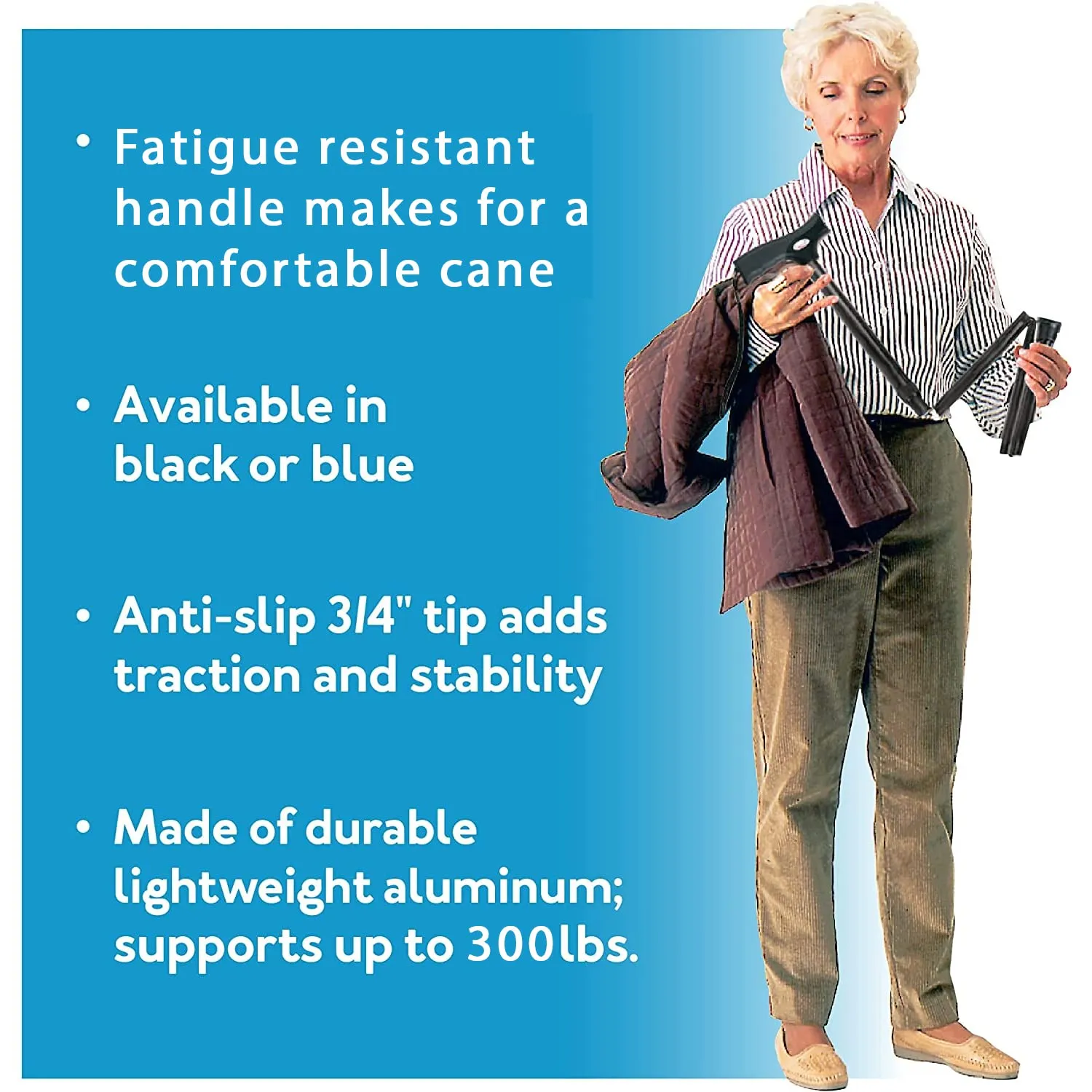 ProBasics Black Adjustable Folding Cane, Lightweight & Portable Walking Aid with Comfortable Handle - Image 2