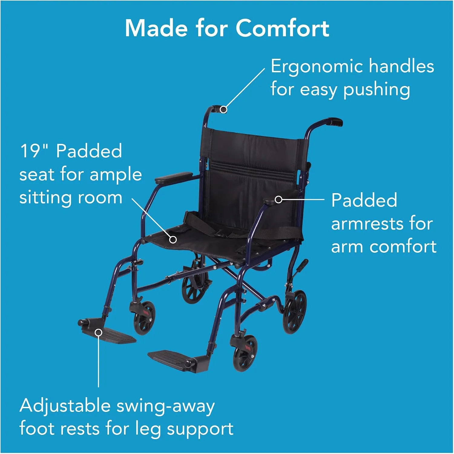 Carex Foldable Lightweight Transport Wheelchair 19" Seat - Image 8