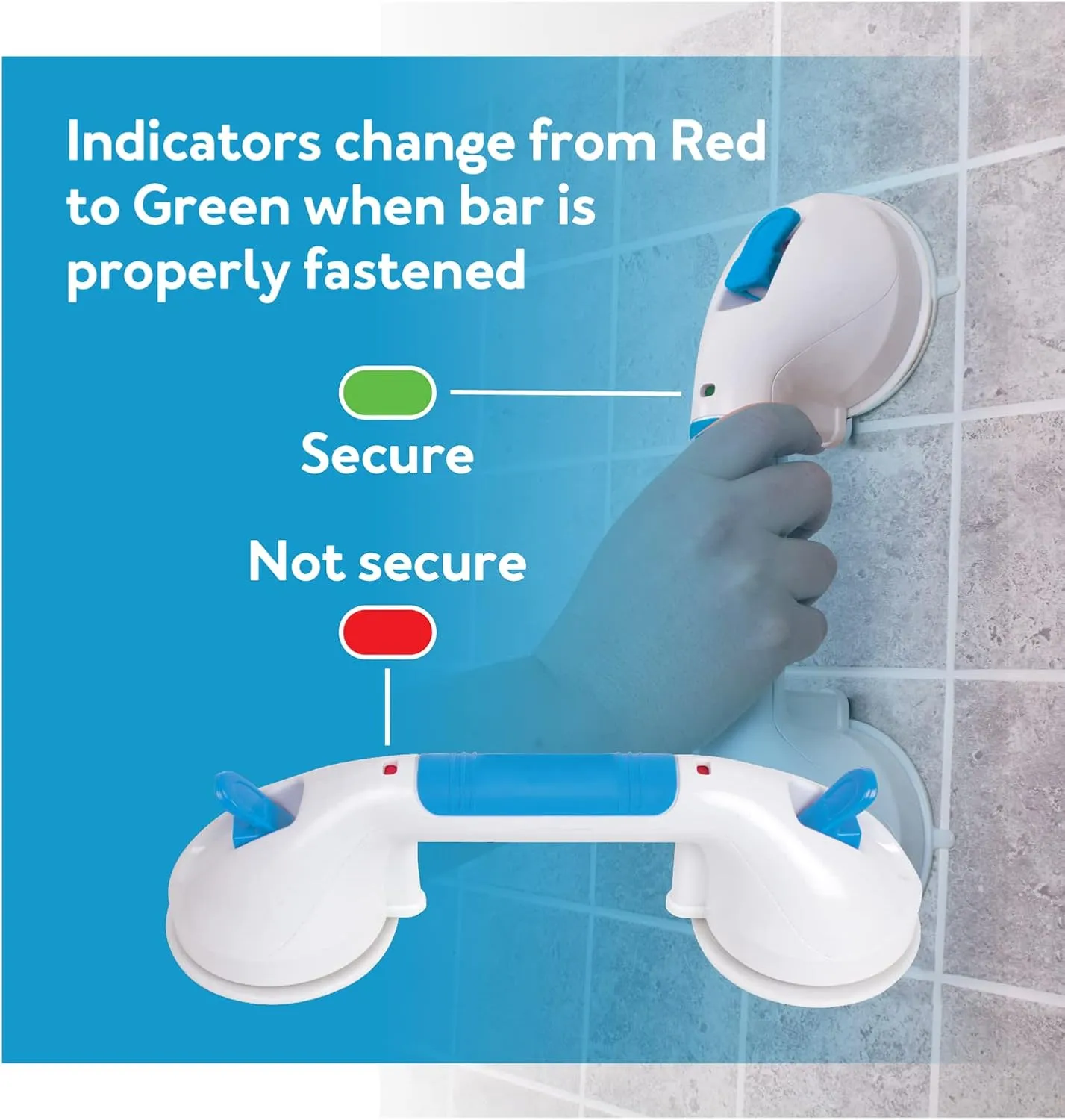 Carex Ultra Grip Suction Shower Grab Bar Shower Handle - Dual Locking - Image 6