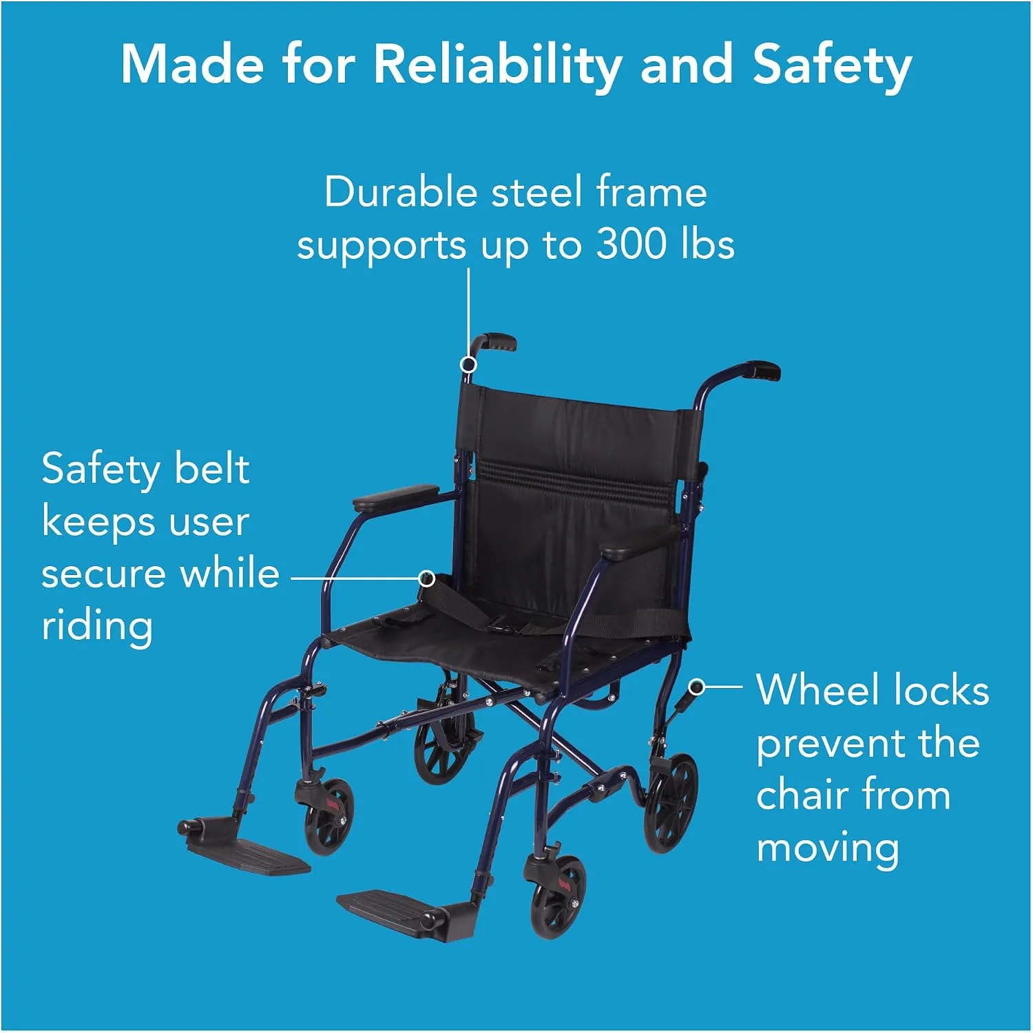 Carex Foldable Lightweight Transport Wheelchair 19" Seat - Image 6