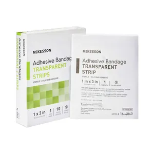 McKesson Sheer Adhesive Strip, Silicone Rectangle Sterile Bandaid McKesson Sheer Adhesive Strip, Silicone Rectangle Sterile Bandaid