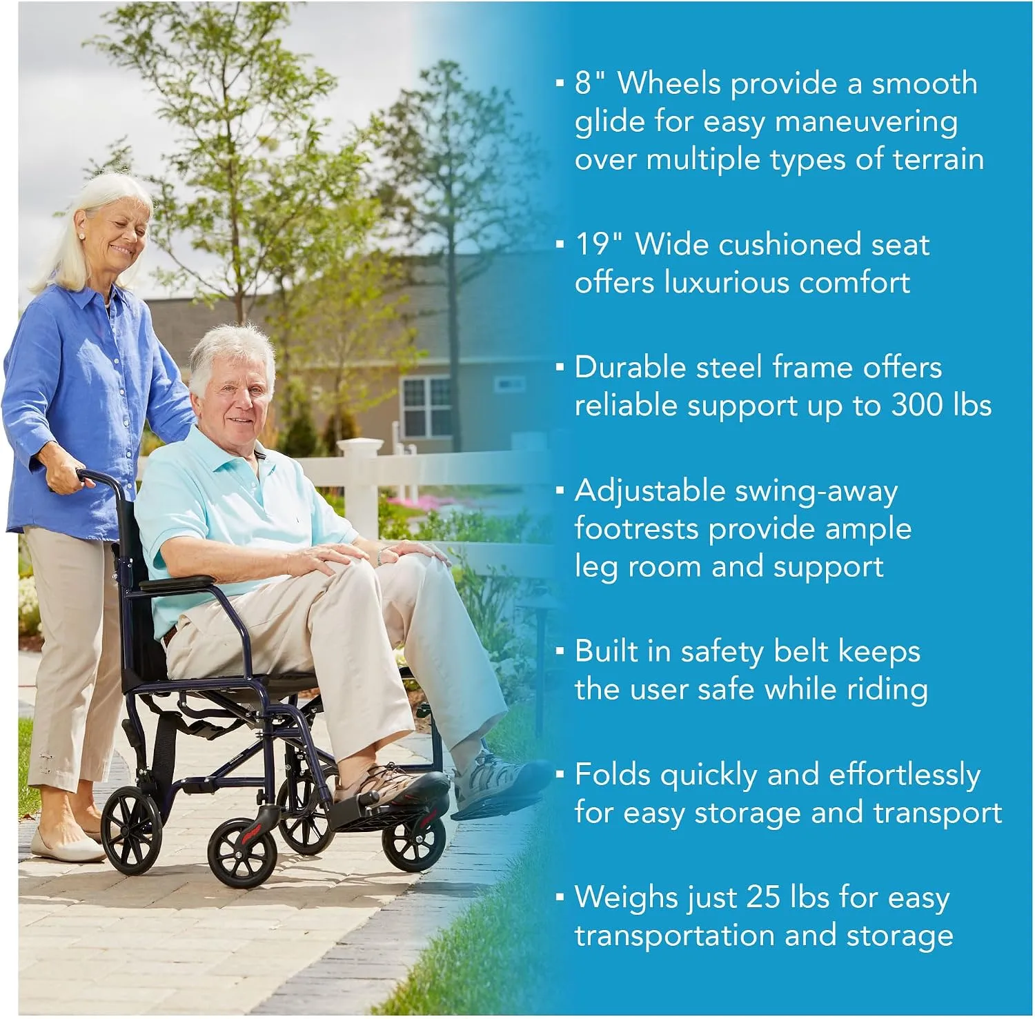 Carex Foldable Lightweight Transport Wheelchair 19" Seat - Image 4