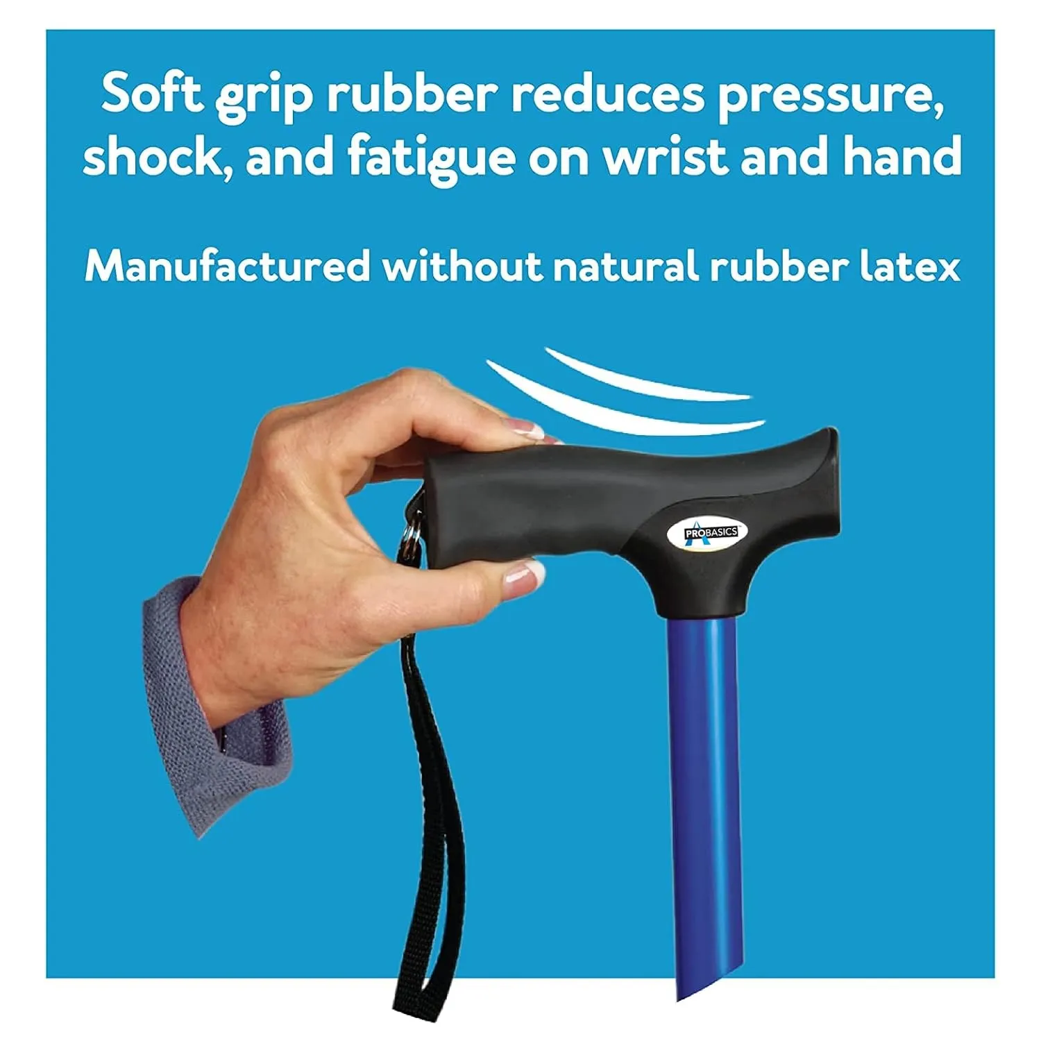 ProBasics Black Adjustable Folding Cane, Lightweight & Portable Walking Aid with Comfortable Handle - Image 3