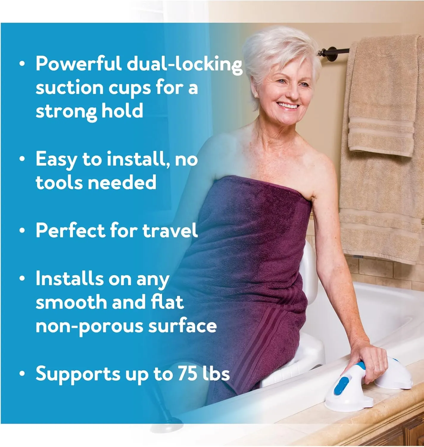 Carex Ultra Grip Suction Shower Grab Bar Shower Handle - Dual Locking - Image 7