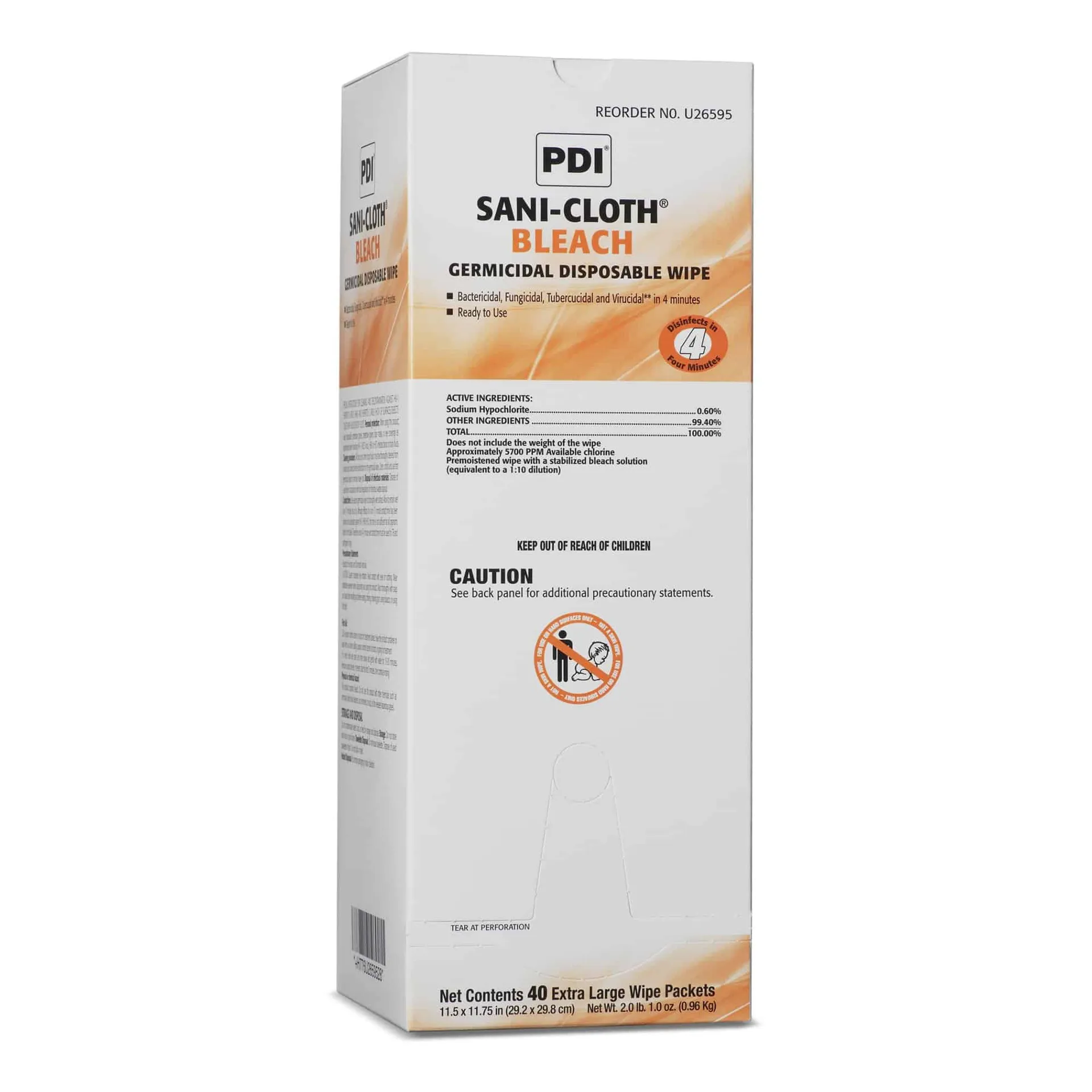 Sani-Cloth® Bleach Surface Disinfectant Cleaner Premoistened Germicidal Bleach Scent, X-Large Individual Packets Sani-Cloth® Bleach Surface Disinfectant Cleaner Premoistened Germicidal Bleach Scent, X-Large Individual Packets