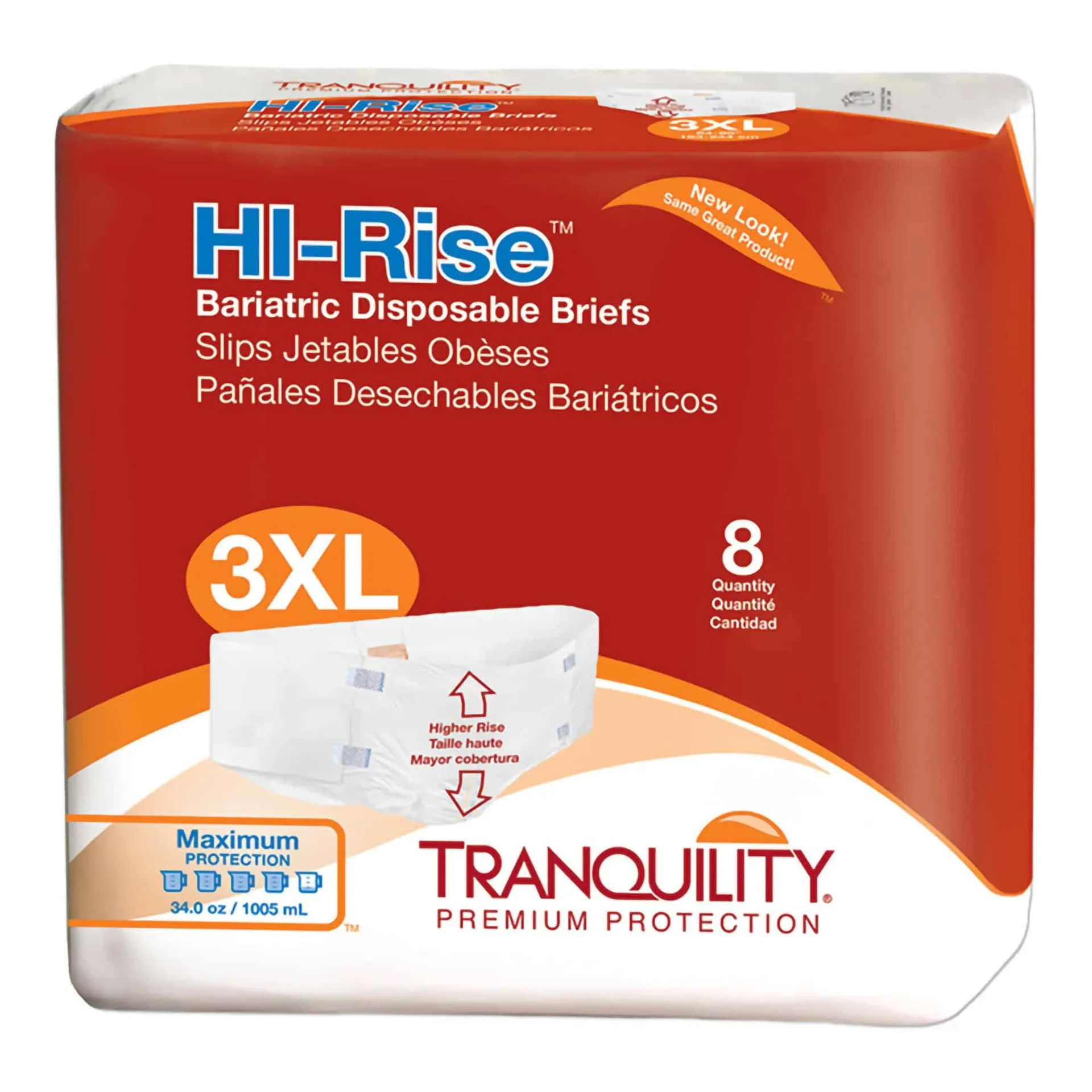 Tranquility HI-Rise Bariatric Disposable Briefs. 3XL & Peach Mat Core Tranquility HI-Rise Bariatric Disposable Briefs. 3XL & Peach Mat Core