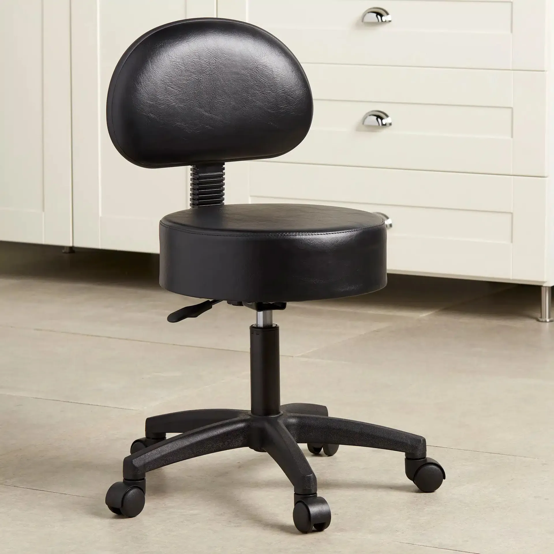 McKesson Exam Stool with Backrest Pneumatic Height Adjustment 5 Casters Black - Image 2