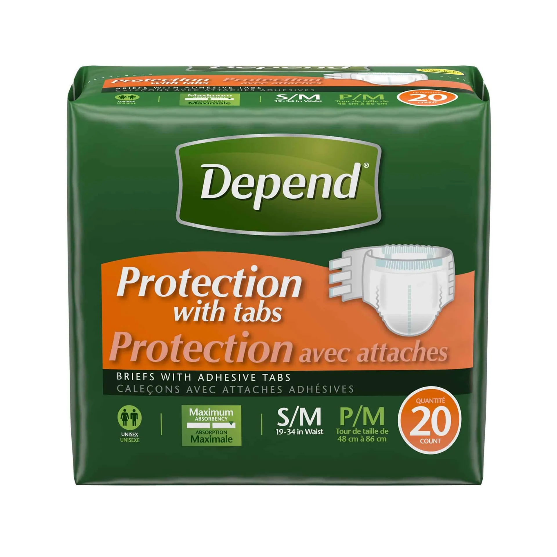 Depend Incontinence Brief Protection with Tabs, Maximum Absorbency Unisex Depend Incontinence Brief Protection with Tabs, Maximum Absorbency Unisex