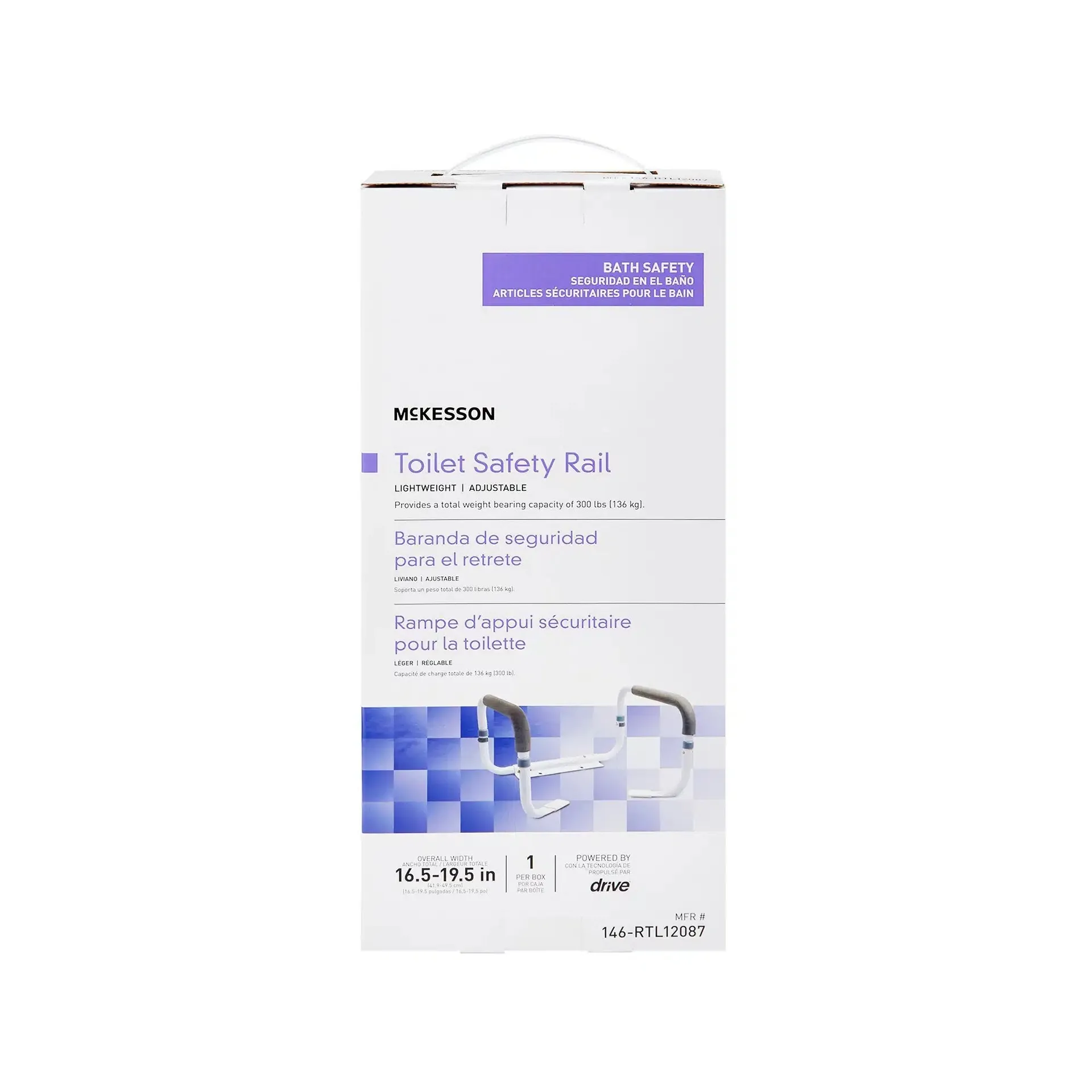 McKesson Toilet Safety Rail, White Steel, Width-Adjustable - Image 2