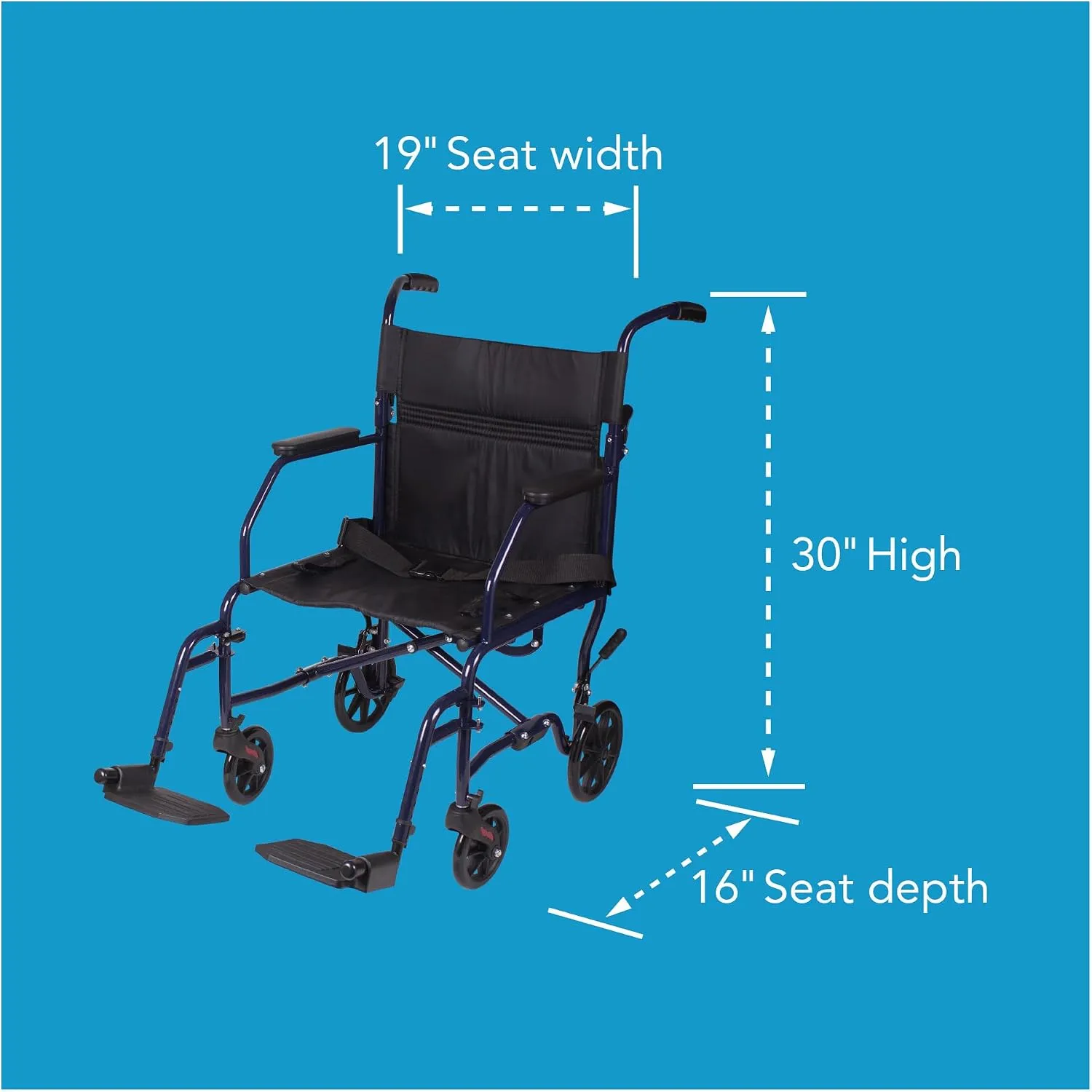 Carex Foldable Lightweight Transport Wheelchair 19" Seat - Image 3