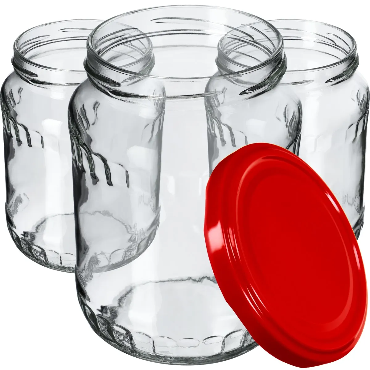 Jukka konservavimo stiklainiai 720 ml, 48 vnt., 82 mm + raudoni dangteliai