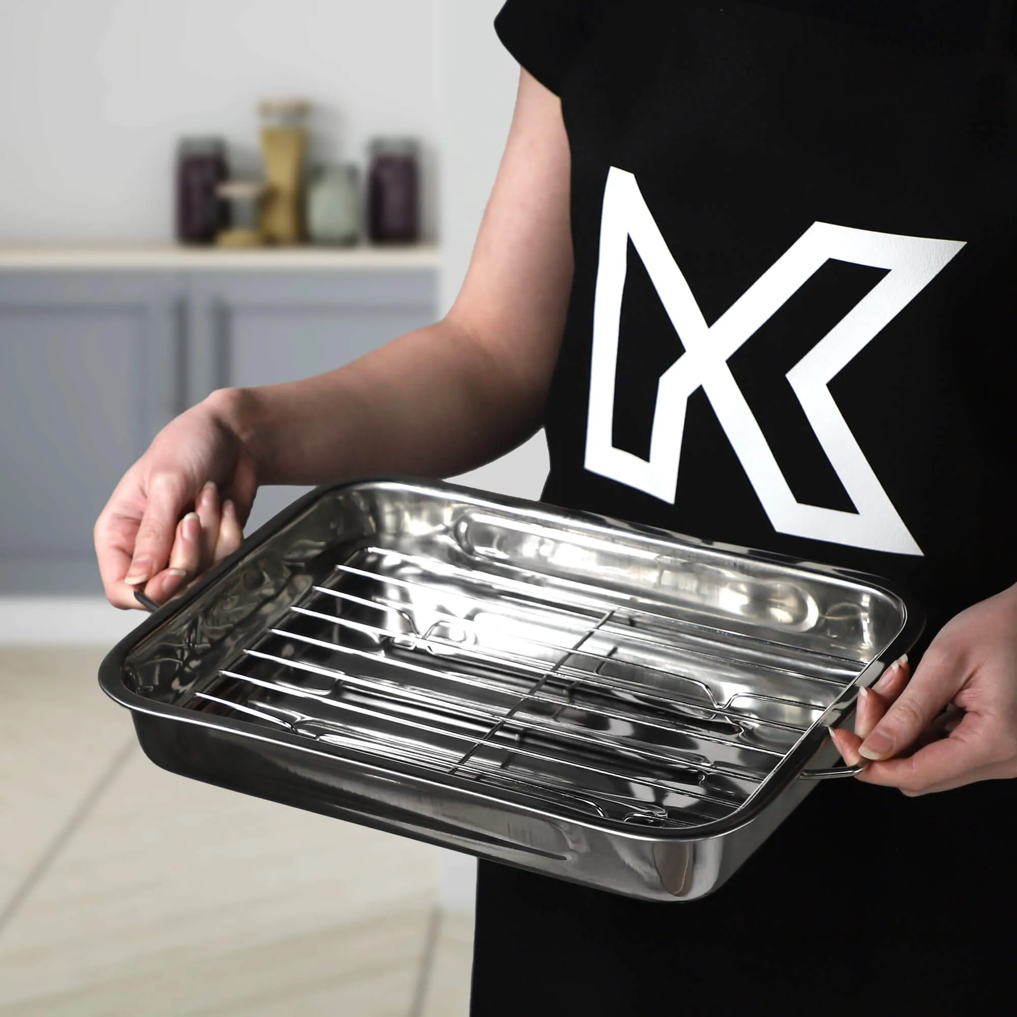 35 cm skersmens plieninė kepimo skarda su grotelėmis „Motte“