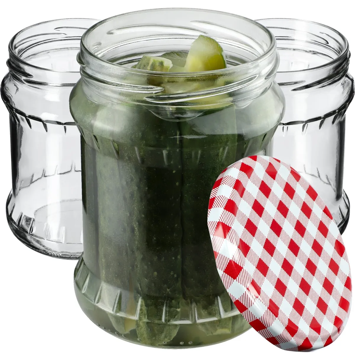 Kisko konservavimo stiklainiai 500 ml, 16 vnt., 82 mm + dangteliai su raudonomis grotelėmis