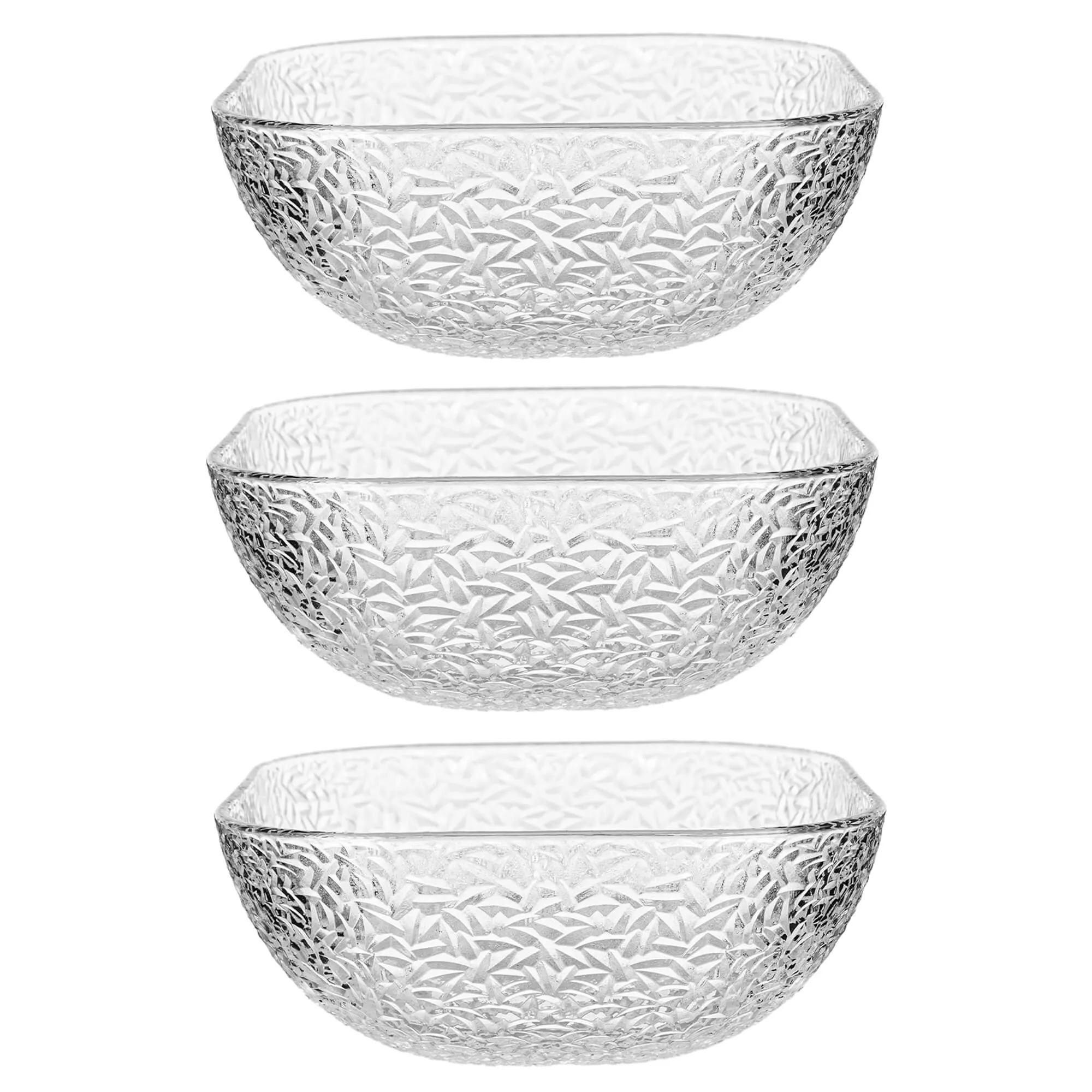 Venosa stikliniai salotų dubenėliai, 20 cm, su ledo raštu, 3 vnt.