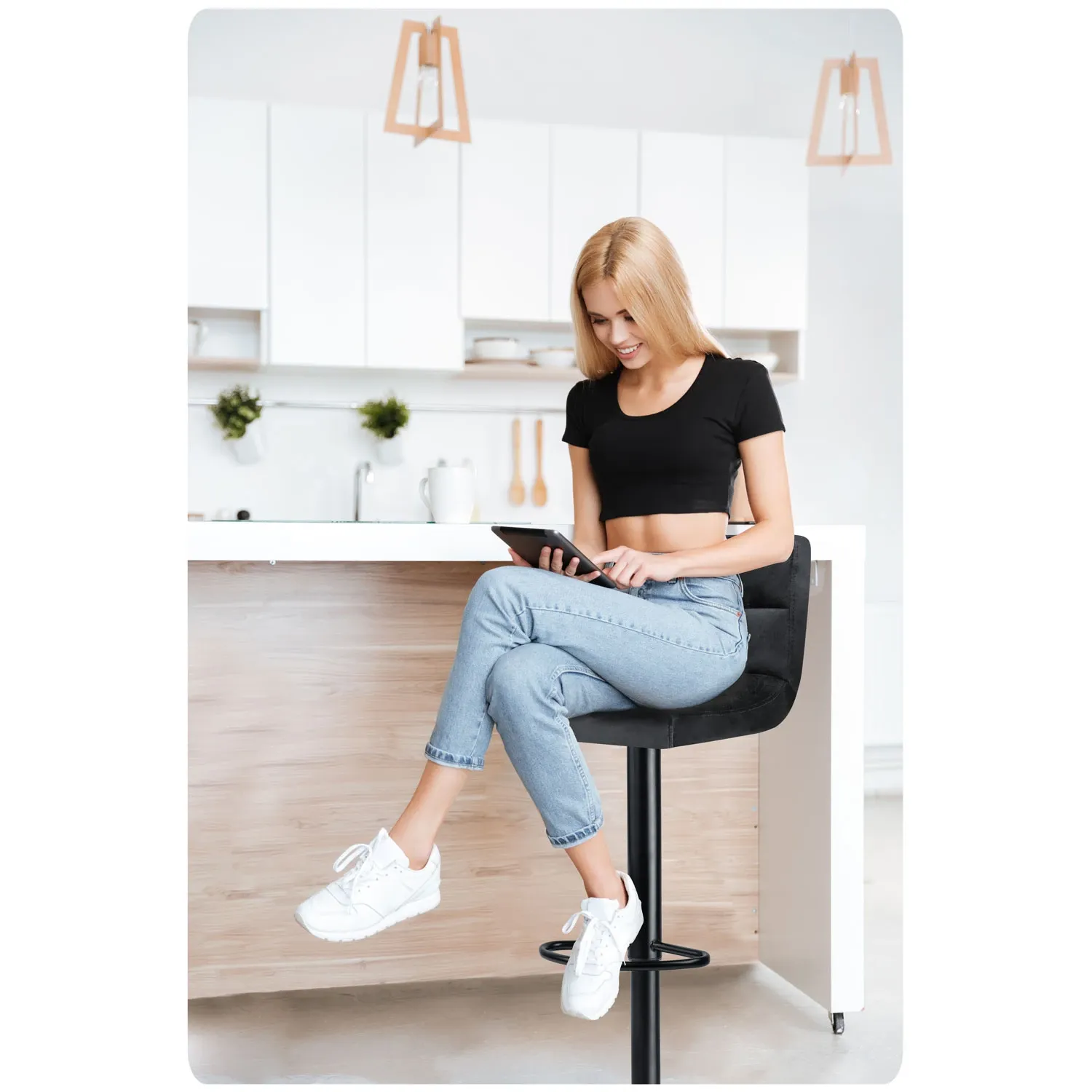 Monro baro kėdė su atlošu, juoda - nuotrauka 1