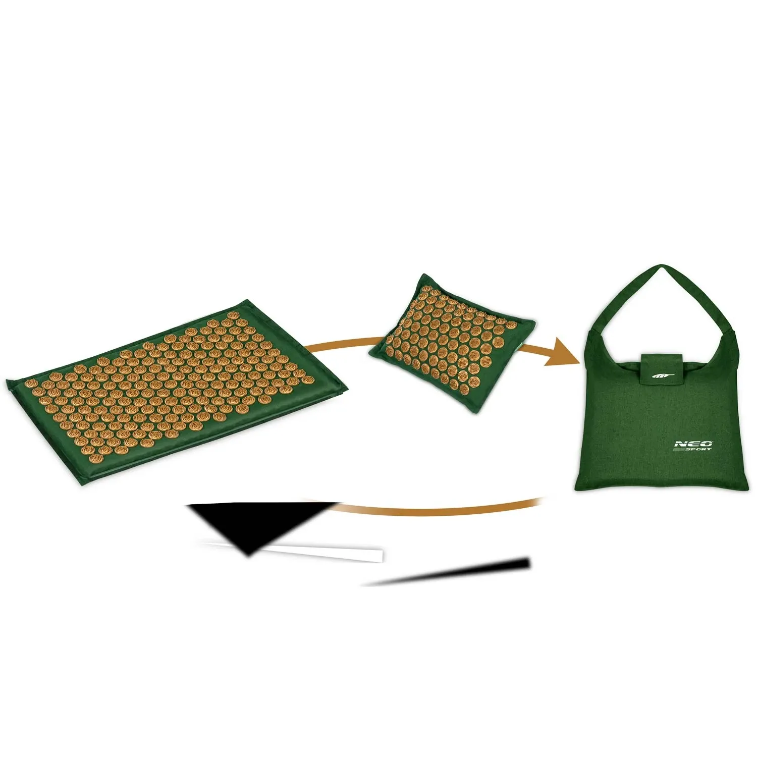 Akupresūros kilimėlis su pagalve NS-902 tamsiai žalias ir auksinis - nuotrauka 1