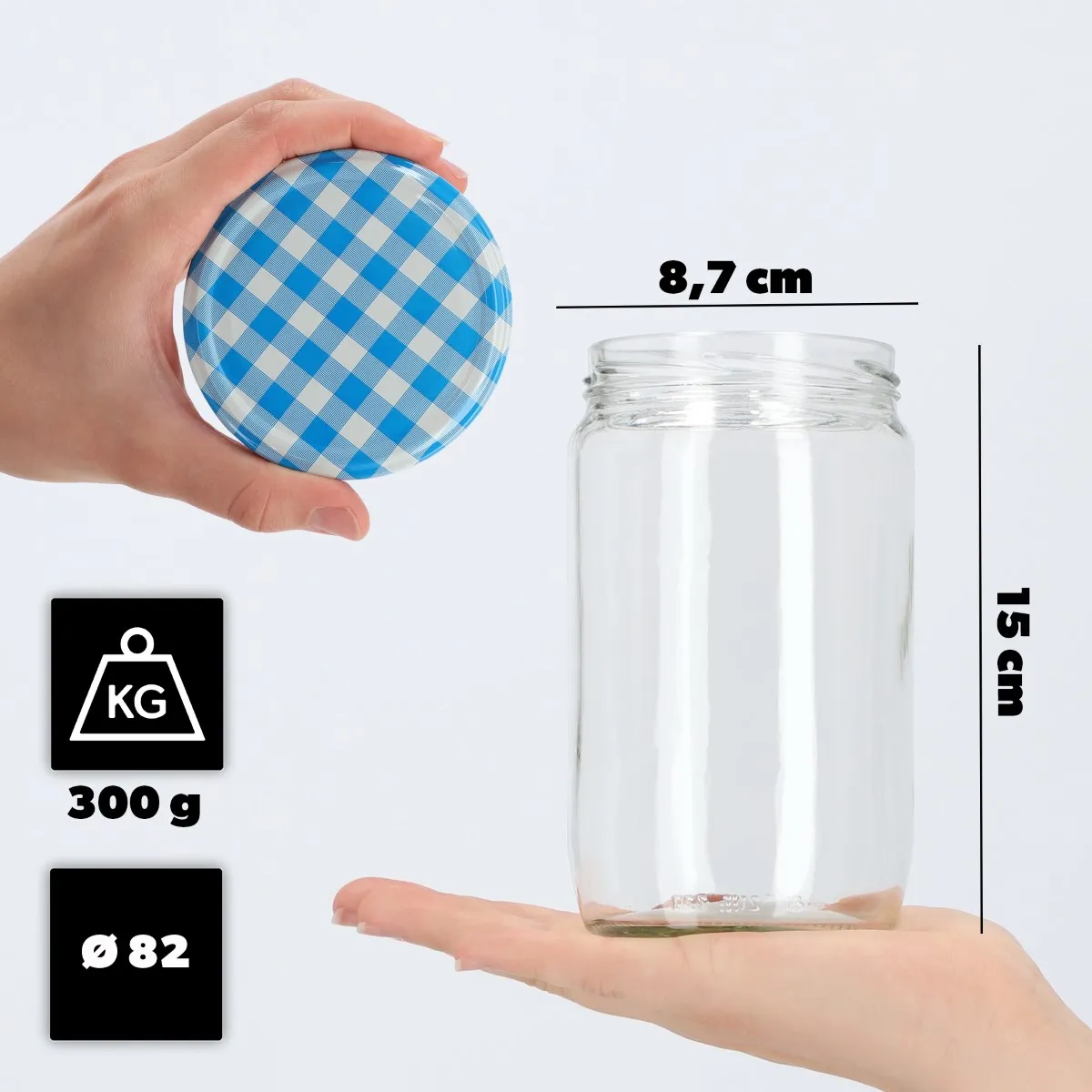 Niva konservavimo stiklainiai 720 ml, 48 vnt., 82 mm + mėlyni tinklelio dangteliai