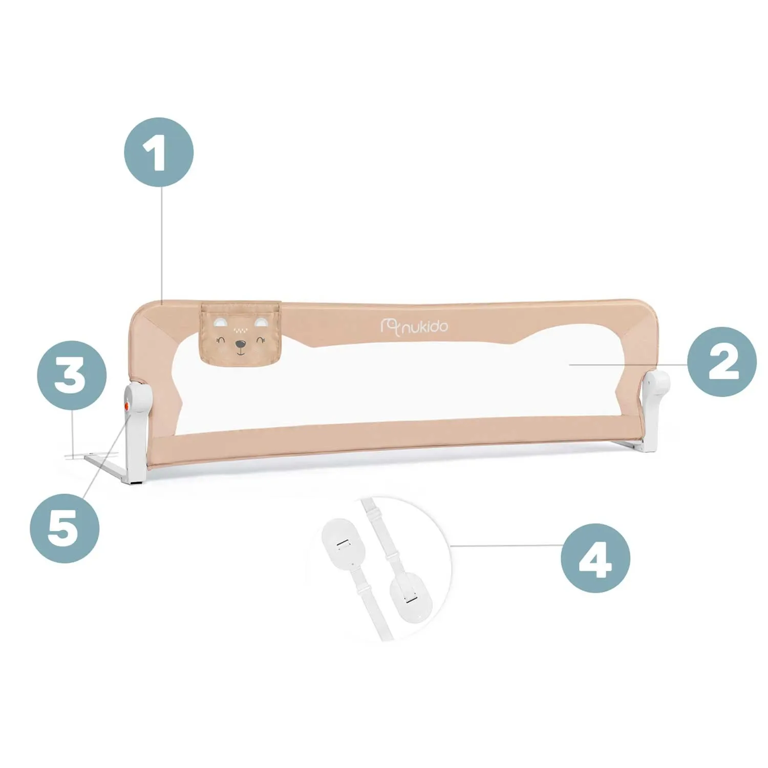 Lovos apsauginis turėklas 150 x 42 x 35 cm, „Nukido“, smėlio spalvos - nuotrauka 1